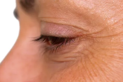close up of person's eye in profile
