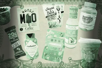 photo of different "health" foods with money-like border