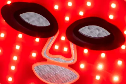 close up of inside of an at home red light therapy mask