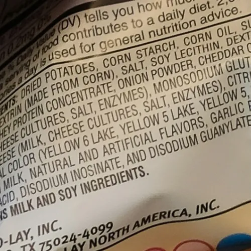 Ingredients list on a reduced fat Frito-Lay product