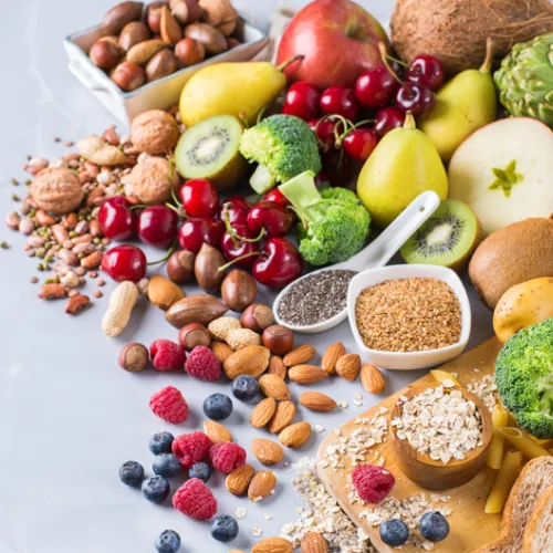 pile of different fruits, vegetables, nuts, seeds and legumes
