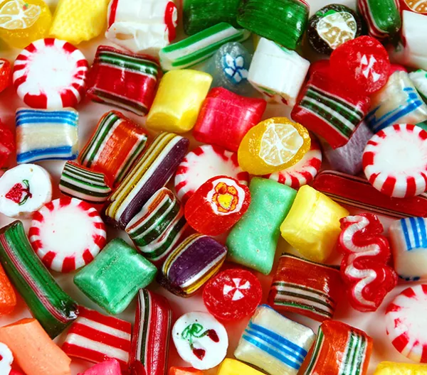 Assortment of colorful Christmas and holiday candies and sweets