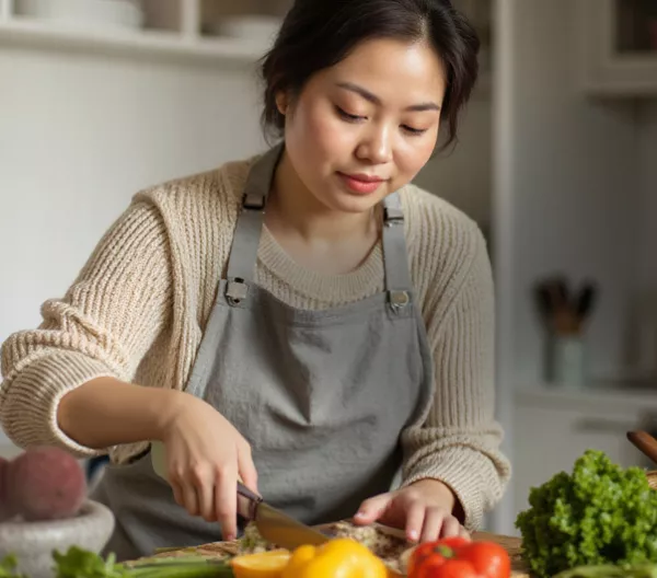 Woman chopping vegetables in the kitchen
