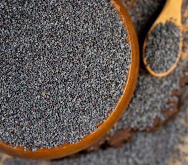 A bowl of poppy seeds used for cooking.