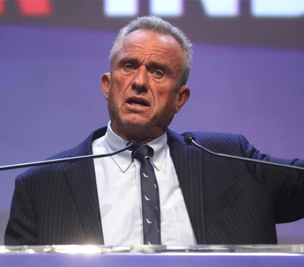 Robert F Kennedy Jr. yelling into a microphone