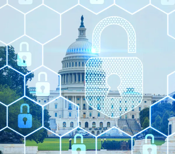United Stated Capitol building with an overlay of padlocks 
