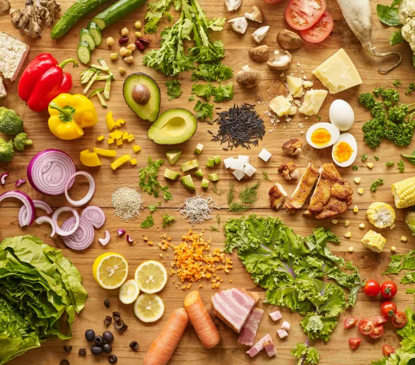 Assorted whole foods from each food group