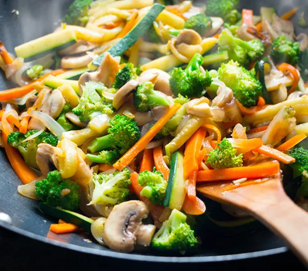 Vegetable stir fry in a wok