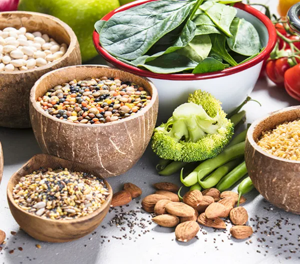 Assortment of healthy high-fiber foods