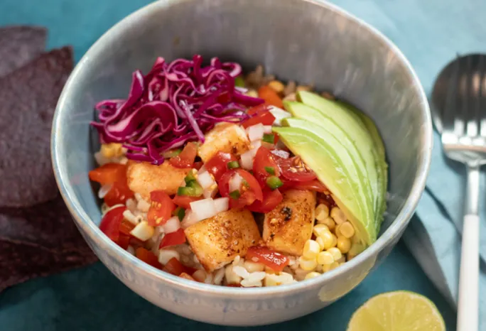 bowl filled with fish taco ingredients