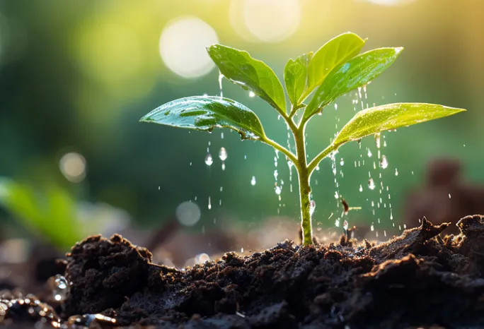 small leafy plant sprouting form the ground