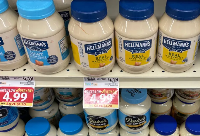 grocery store shelf of Mayo