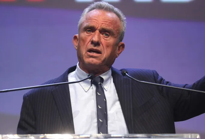 Robert F Kennedy Jr. yelling into a microphone