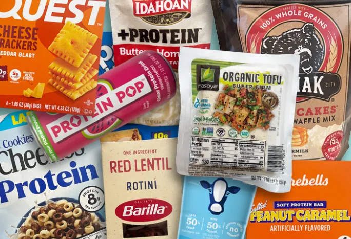 collage of protein foods listed in article