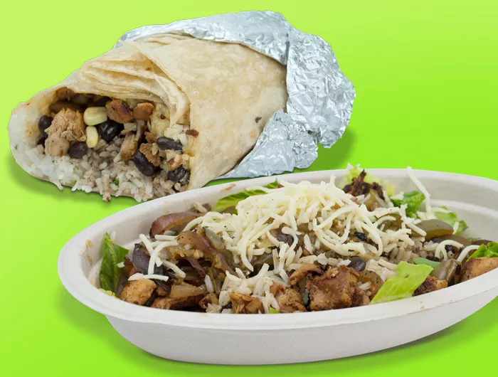 a chipotle burrito and burrito bowl