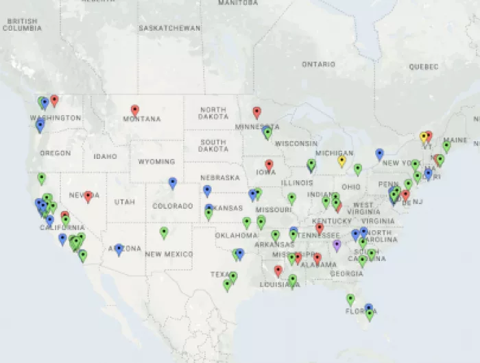 Healthy food guideling policy map of continental U.S.