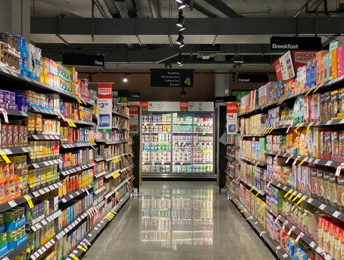 An empty aisle in a supermarket