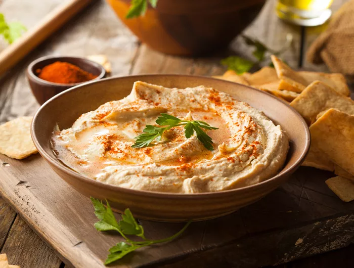 a bowl of hummus