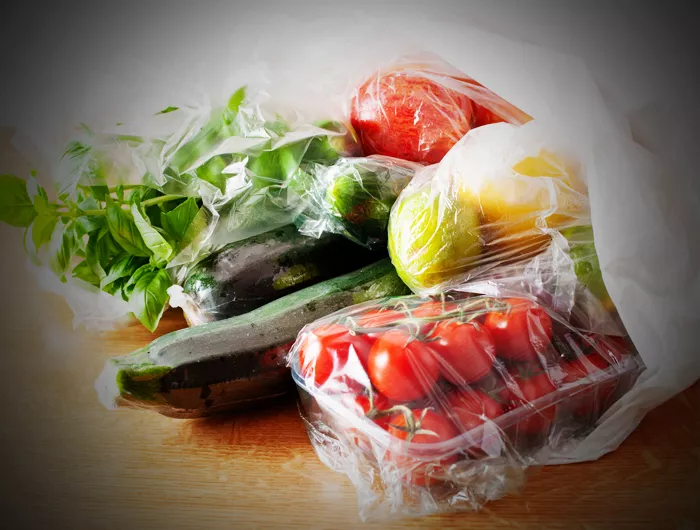 single-use plastic wrap bags and containers