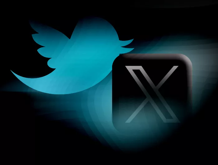 Twitter/X logos fading into a black background