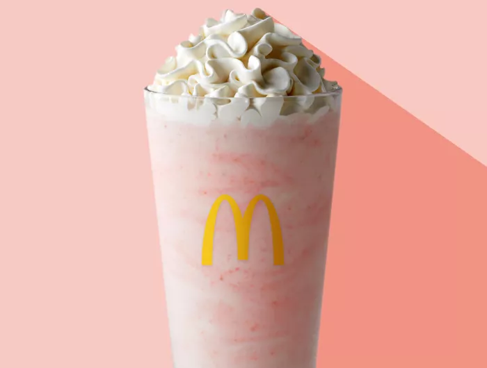 McDonald's strawberry milkshake with whipped cream on top