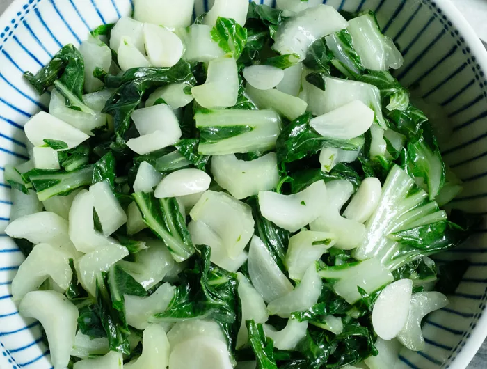 bowl of stir-fried bok choy