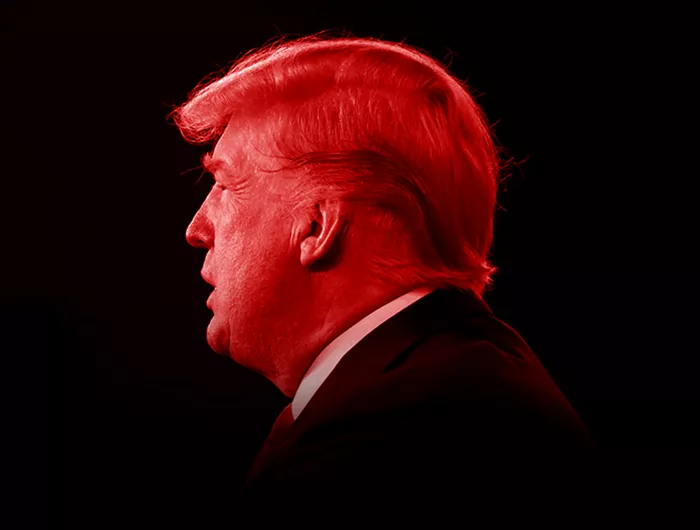 Donald Trump in profile with red overlay