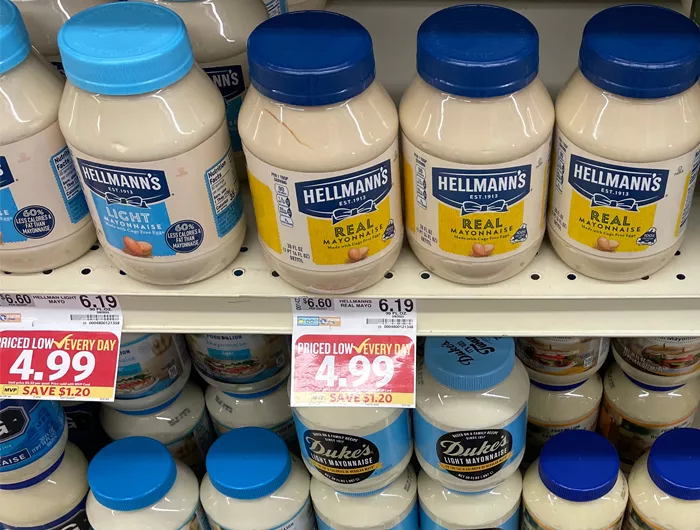 grocery store shelf of Mayo