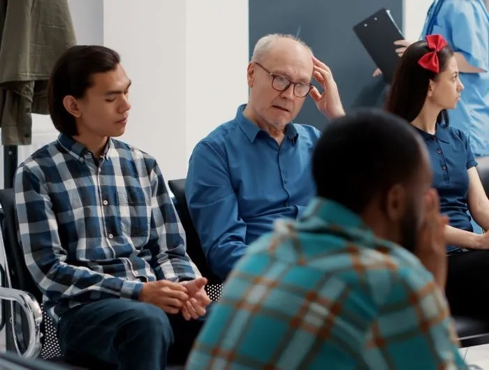 Waiting room area for medical consultation at busy clinic