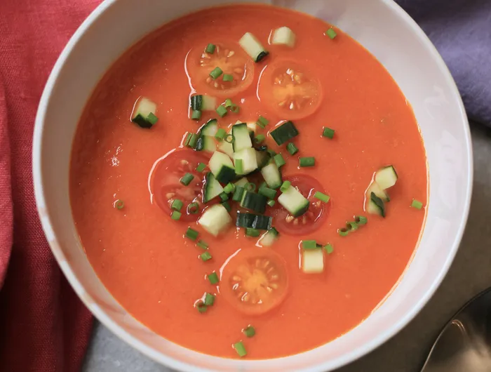 white bowl filled with gazpacho