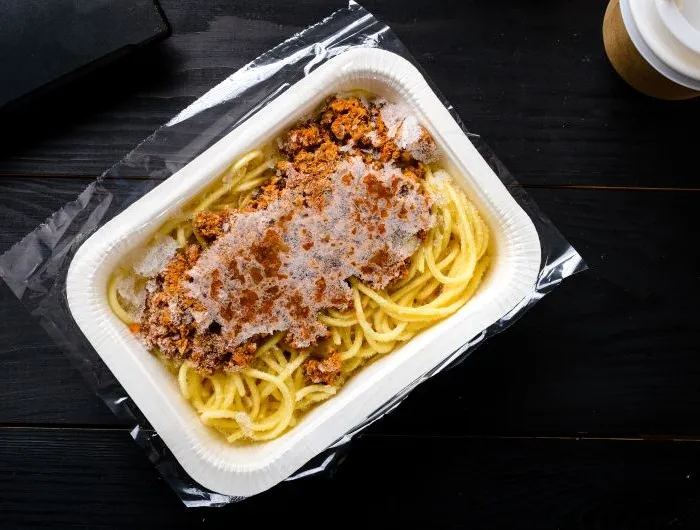 frozen spaghetti bolognese on a table