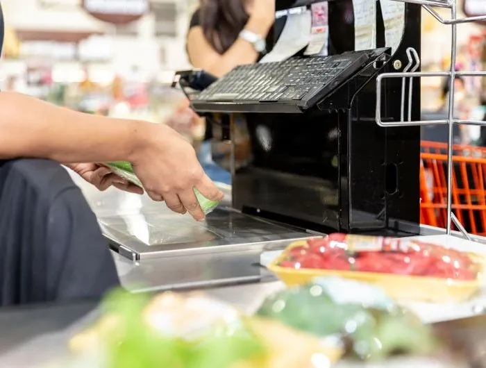 A grocery checkout line