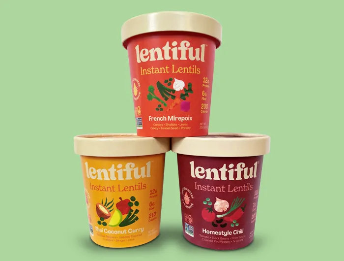 3 lentiful cups in the flavors of French Mirepoix, Thai Coconut Curry, and Homestyle Chili