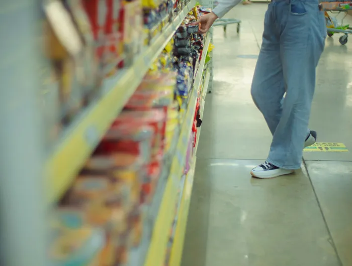 Person browsing packaged foods.
