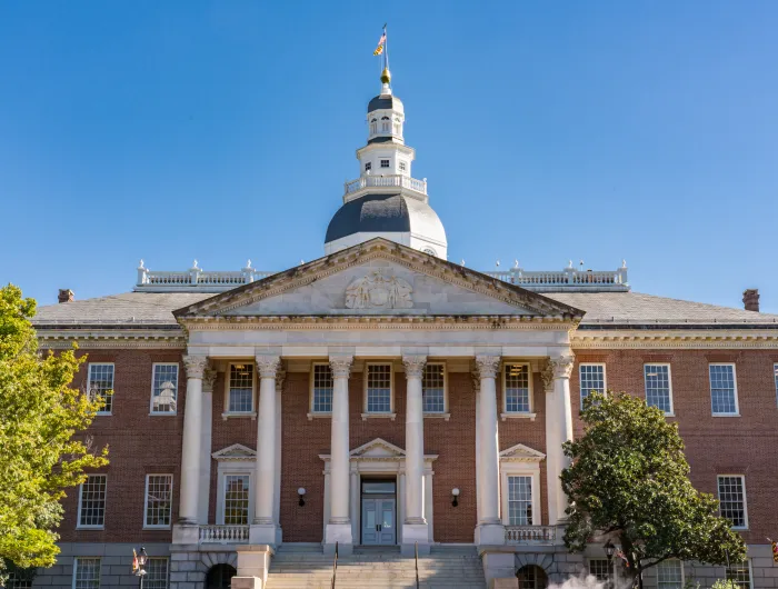 View of the Maryland State House on a warm, sunny day
