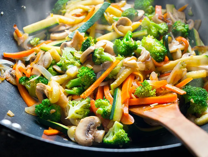 Vegetable stir fry in a wok