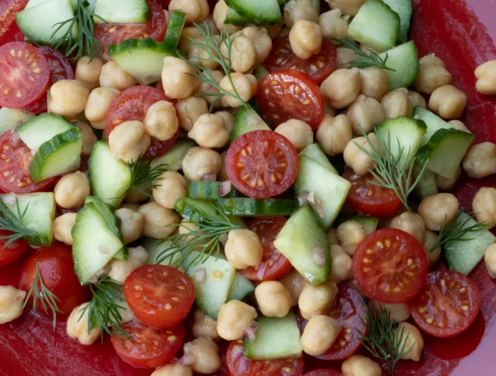 chickpea salad with tomatoes and cucumber 