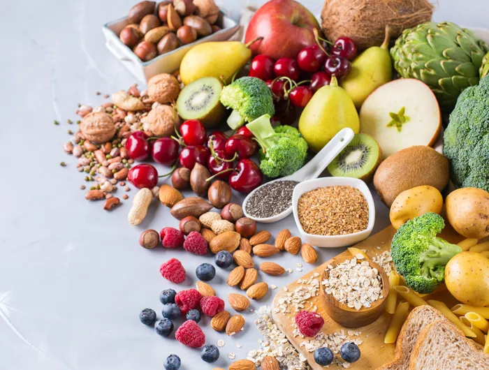 pile of different fruits, vegetables, nuts, seeds and legumes