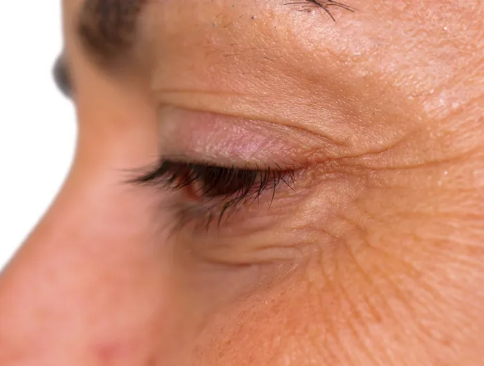 close up of person's eye in profile