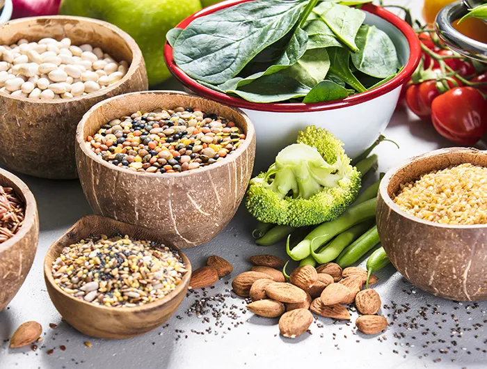 Assortment of healthy high-fiber foods