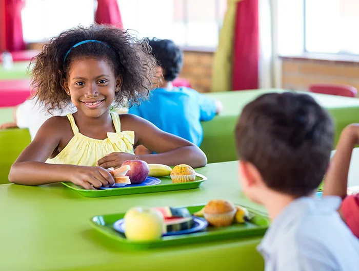 Children eating lunch at school
