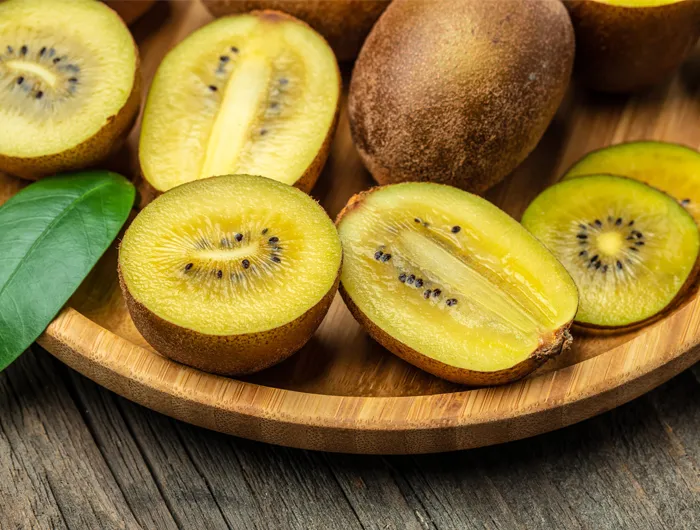 platter of halved golden kiwis