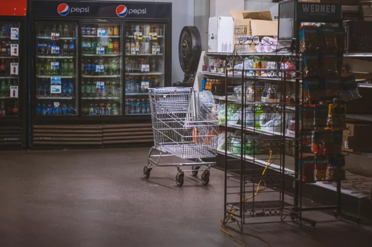 Stocked sodas but bared shelves at a dollar store