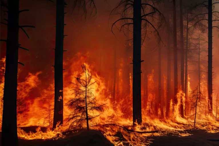 wild fire burning in the forest