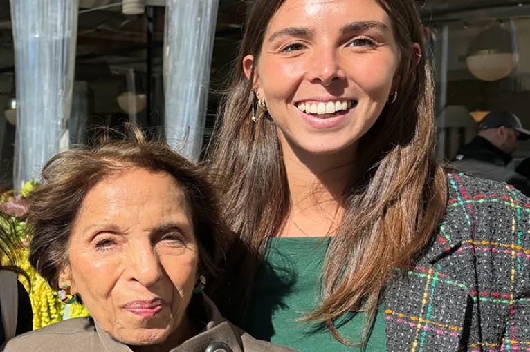 Palmer Fellow Grace Chamberlin (right) with Dr. Sushma Palmer