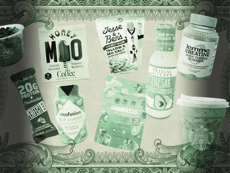 photo of different "health" foods with money-like border