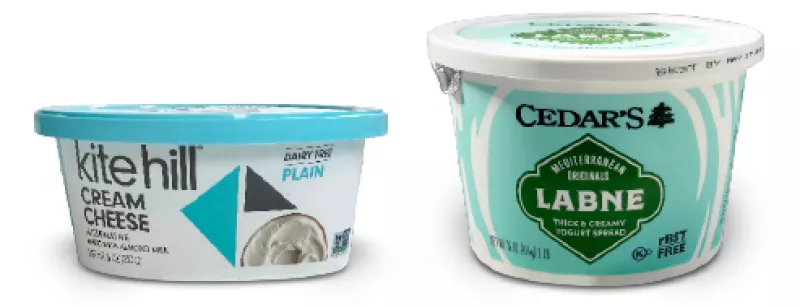 tubs of Kite Hill Plain Cream Cheese Alternative and Cedar’s Labne