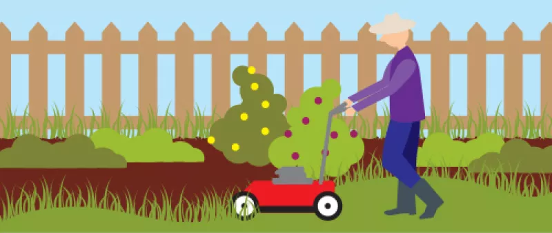 cartoon person mowing their yard