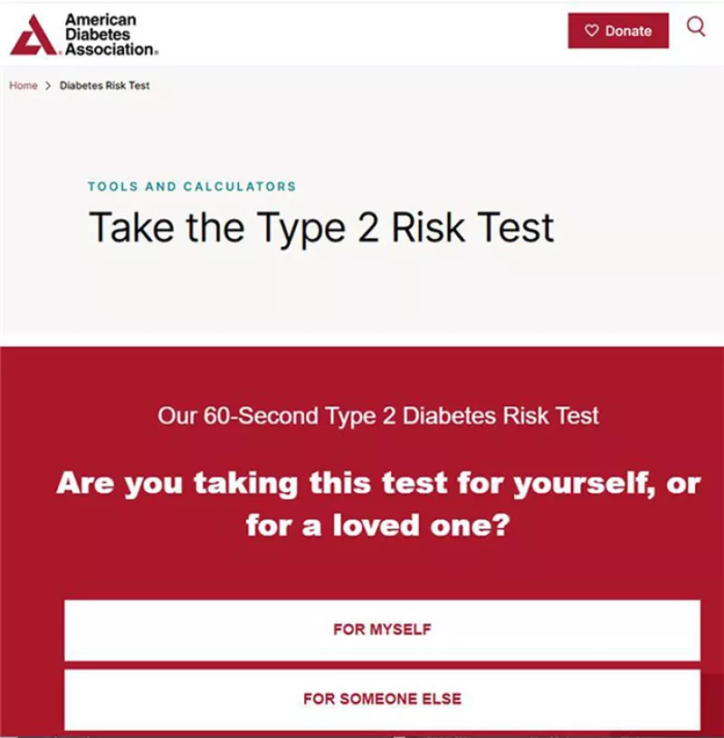 screen shot of American Diabetes Association website