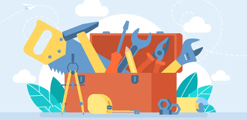 Set of tools in a box